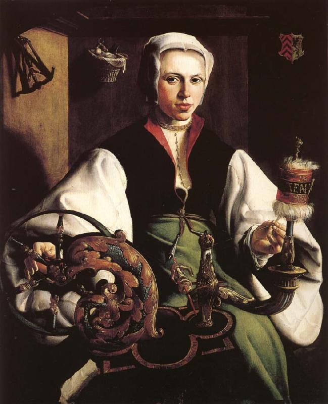 HEEMSKERCK, Maerten van Retrato de una dama hilando oil painting image